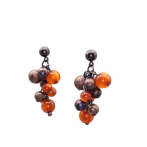 Shimmering Brown Moonglow Earrings, Lucite Beads mixed with Darker Bronze - Picture 3 of 3